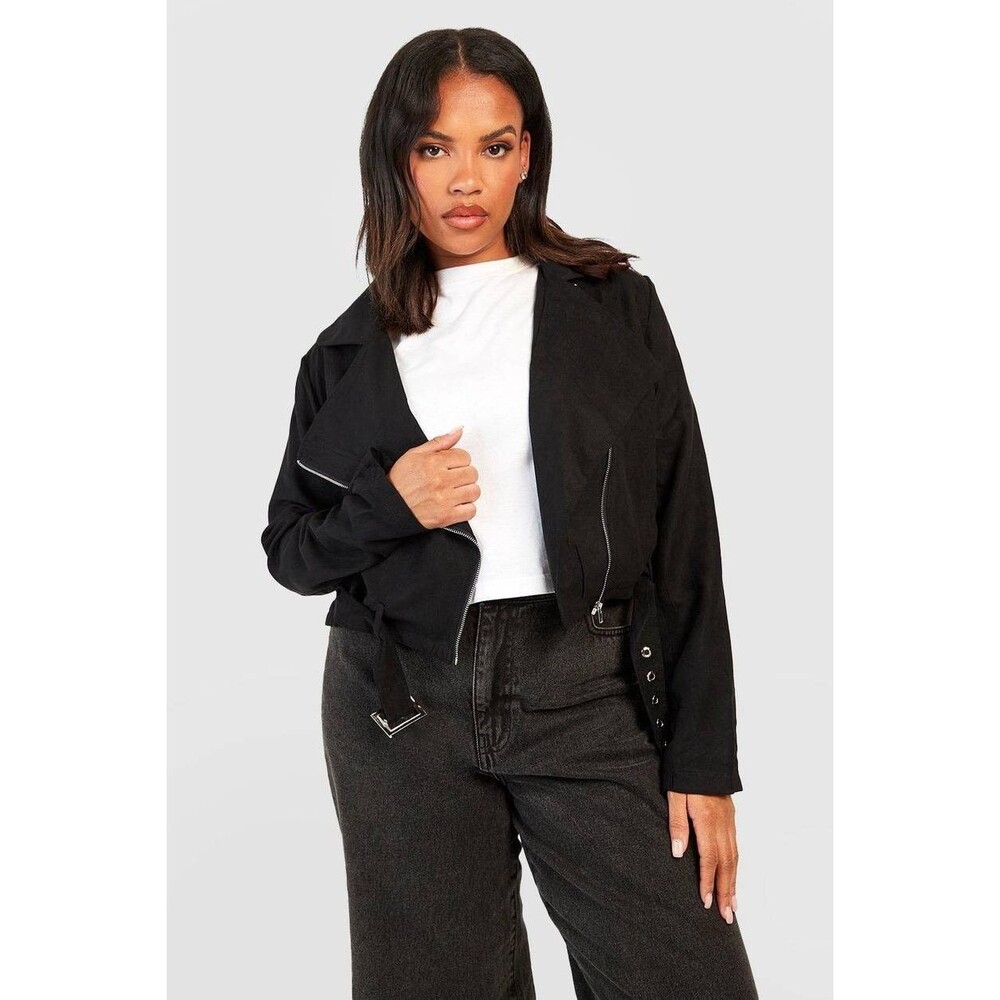 Pretty Little Thing Black Faux Suede Crop Biker Jacket Size XL NWT